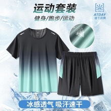 健身衣服男冰丝速干运动服套装秋冬短袖晨跑步羽毛篮球训练房短裤