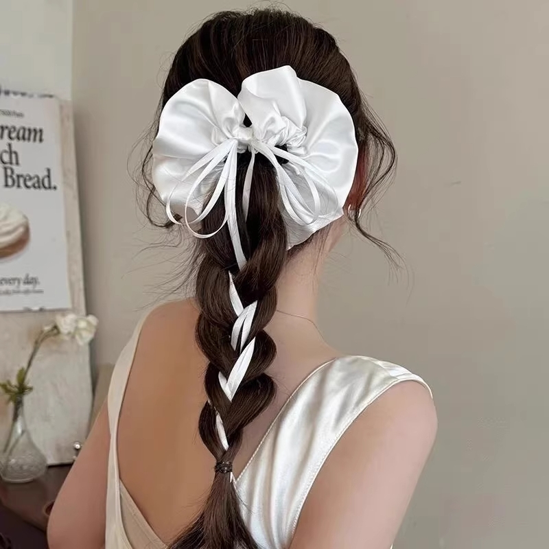 芭蕾风白色缎面飘带蝴蝶结大肠发圈女高级感韩系超仙气质发绳发饰