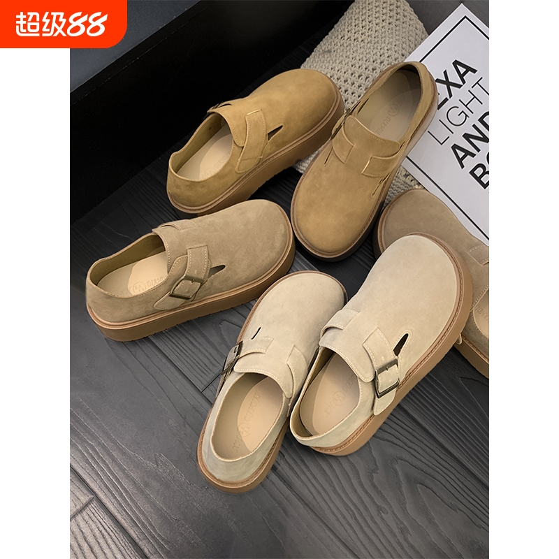 真皮勃肯鞋女2025新款秋冬季女鞋增高厚底单鞋百搭鞋子全包博肯鞋