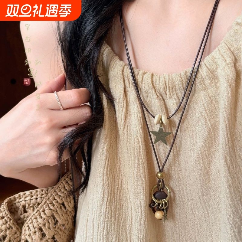 新中式禅意吊坠项链女复古波西米亚长款锁骨链民族风叠戴配饰毛衣