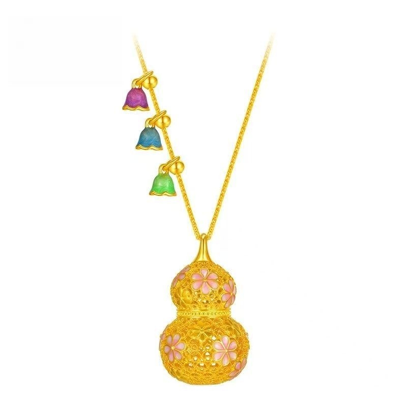 粉樱葫芦珐琅金色项链镂空工艺新中式宫廷风寓意好物女友生日礼物