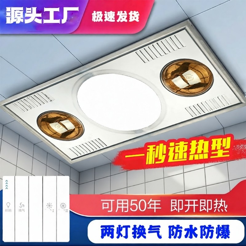 集成吊顶浴室浴霸通用型老款两灯照明换气老式洗澡一体多功能取暖