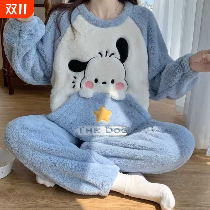 珊瑚绒睡衣女2025年新款居服秋冬季帕恰狗可外穿法兰绒套装上衣