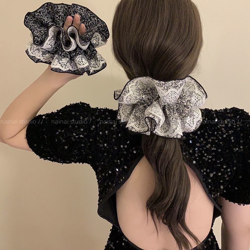 蕾丝小碎花大肠发圈复古法式高级感裙边花苞丸子头发圈韩系秋冬女
