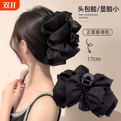 蓬松公主头抓夹网纱云朵泡泡女鲨鱼夹银丝后脑勺发夹超大号蝴蝶结