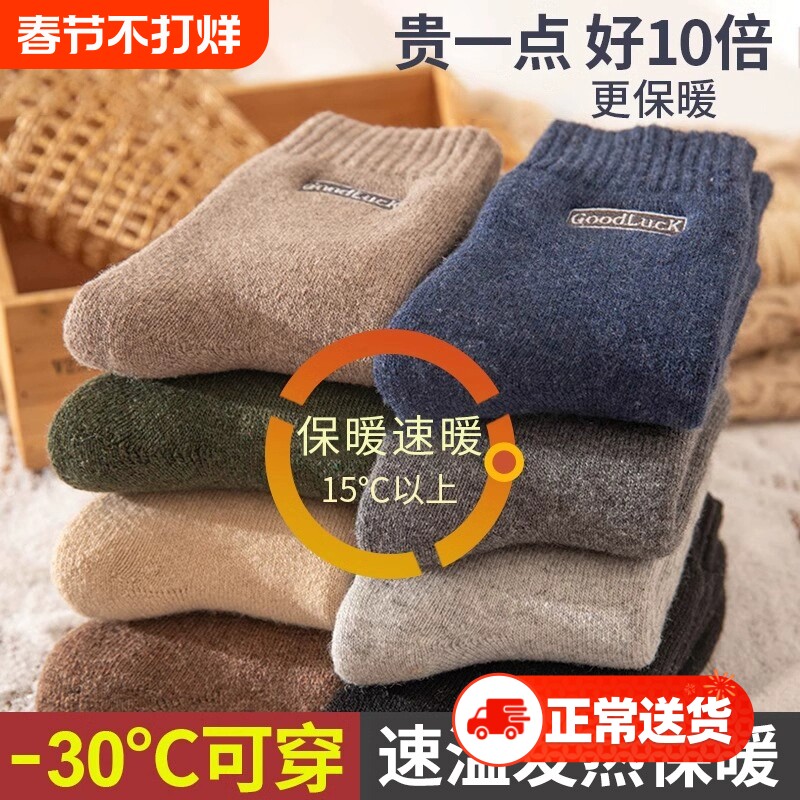 超厚羊毛袜子男秋冬加厚加绒保暖中筒袜毛圈蓄热居家睡眠地板长袜