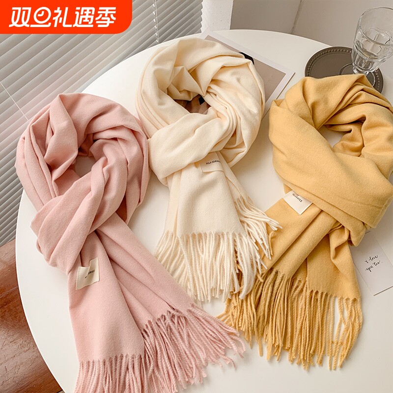 围巾女2025新款纯色秋冬季保暖羊绒围脖男披肩灰色红色白色黑色