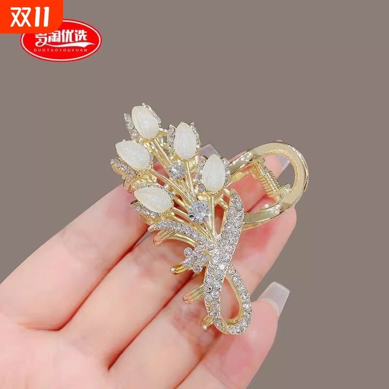 韩版高级感水钻琉璃麦穗抓夹后脑勺中号夹子头饰半扎发气质发卡女