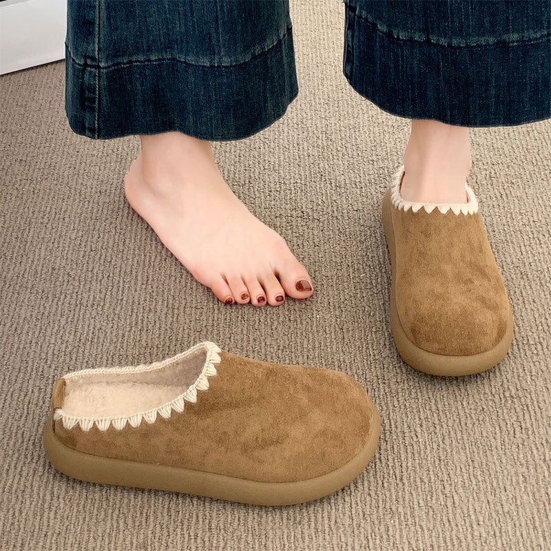 勃肯鞋女款2025新款秋冬季时尚百搭加绒毛毛拖鞋一脚蹬包头半拖鞋