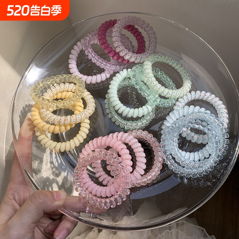 电话线发圈高弹力波点发绳夏天头绳新款发饰百搭耐用无痕塑料薄荷