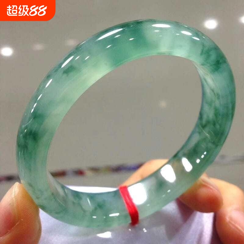 冰种岫玉飘花手镯翡翠平替正品缅甸玉石玻璃种圆条贵妃玉镯子圈口