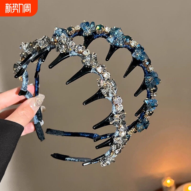 韩系精致轻奢水钻波浪发箍高级感带齿防滑高颅顶头箍发卡头饰女