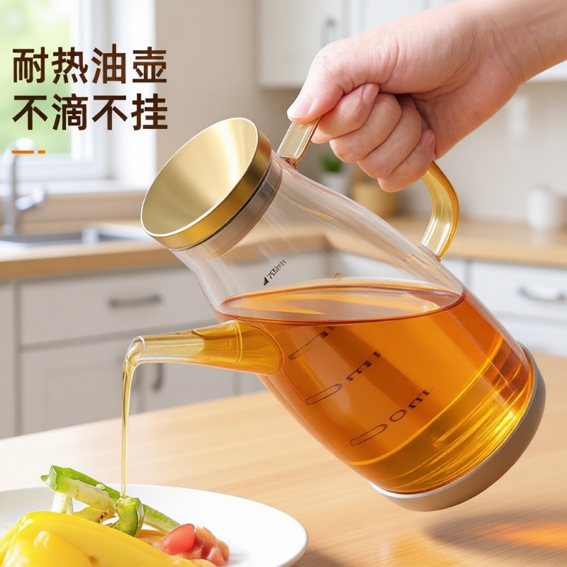 油壶厨房家用不挂油玻璃油瓶大容量酱油罐不锈钢调味料瓶香油密封