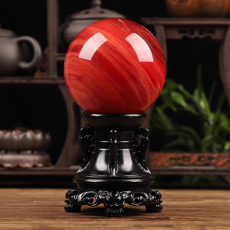 天然红水晶球原石转运鸿运当头饭店开业集团办公室招财属火摆件