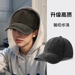 大头棒球帽子女硬顶加大帽檐显脸小纯色百搭新款黑色防晒鸭舌帽男