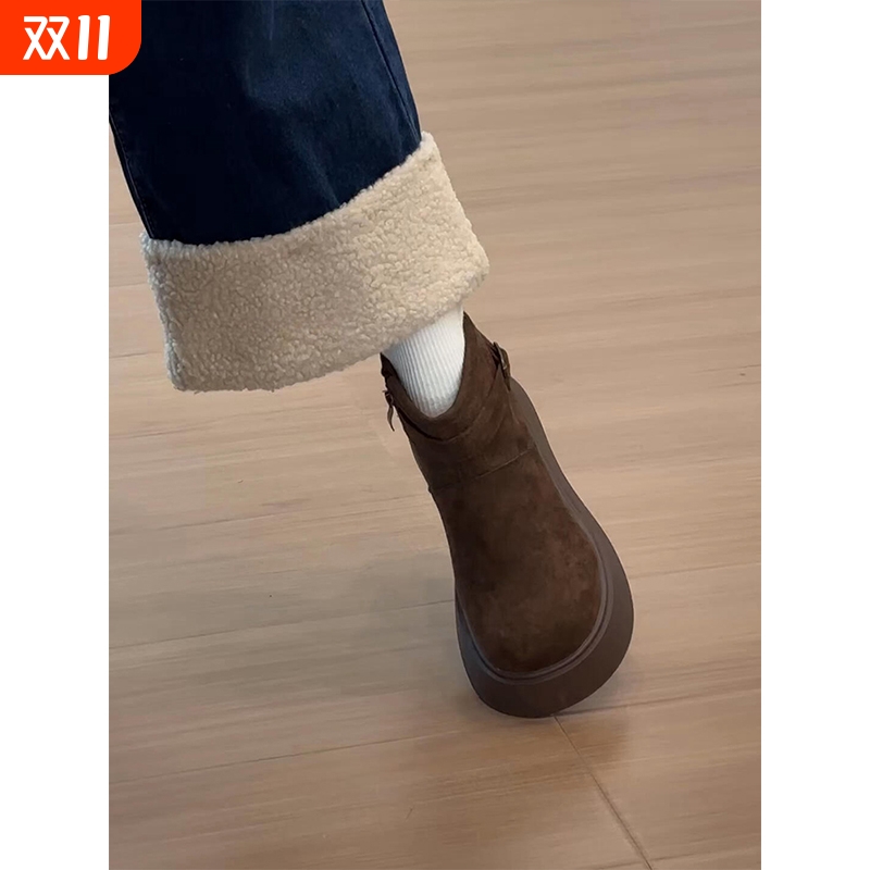 复古绒面厚底马丁靴女外穿2025新款冬季加绒保暖勃肯棉鞋雪地短靴