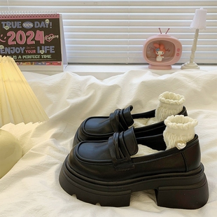 厚底粗跟英伦风小皮鞋 黑色乐福鞋 女2025新款 一脚蹬单鞋 春秋季 法式