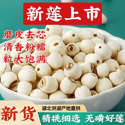 新货野生莲子500g去芯湘潭粉糯天然新鲜商用批发磨皮莲蓬大粒散装