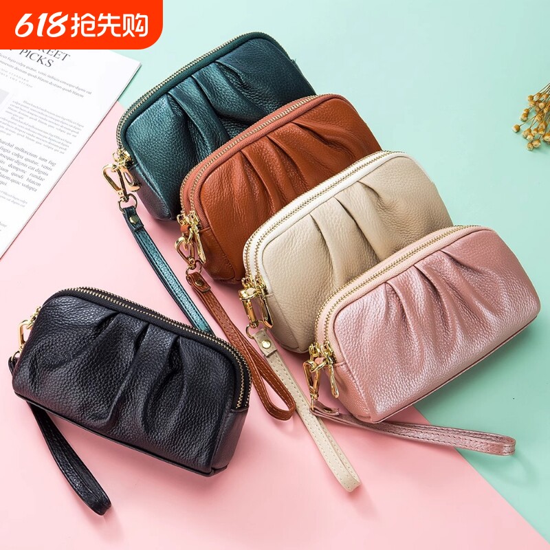 软皮手拿包女款妈妈手拎包双层大容量手包新款拉链手机包零钱钱包