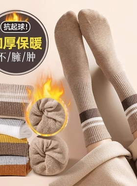袜子女秋冬季加厚加绒中筒袜毛圈保暖纯棉防臭女士抗起球长袜黑色