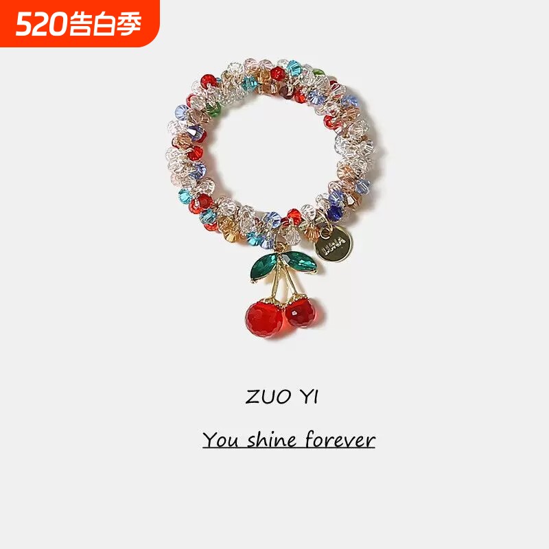 韩国水钻彩色水晶手链两用发圈头绳闺蜜发绳樱桃皮筋扎马尾头饰女