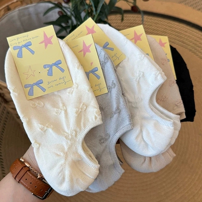 蝴蝶结可爱船袜夏季薄款防滑不掉跟白色短袜子女透气浅口隐形袜