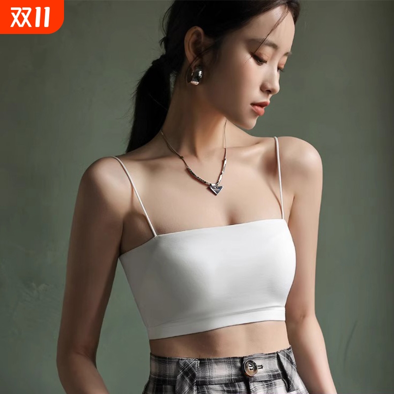 抹胸小吊带内衣女美背纯棉白色小胸文胸打底防走光美一体bra背心