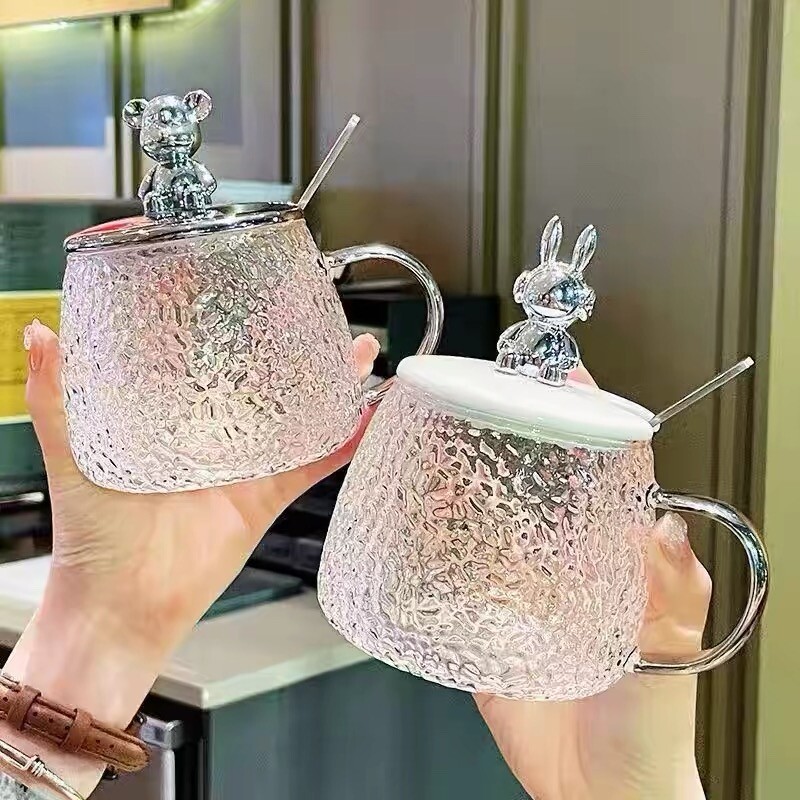 小熊杯子高颜值简约锤纹杯马克杯图片