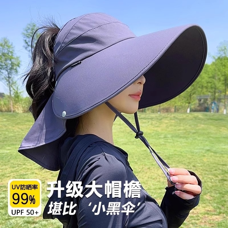 大帽檐遮阳帽女夏季防紫外线防晒新款空顶渔夫帽子骑车防风太阳帽