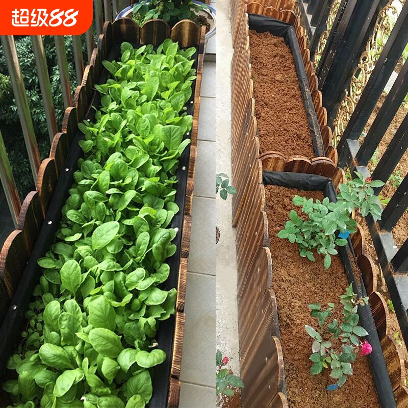 防腐木花箱碳化长方形花盆家用阳台种菜盆实木栅栏种植箱多肉花槽图片