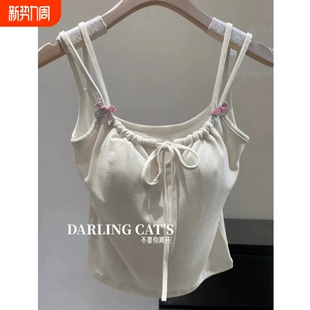 打底上衣蝴蝶结 修身 韩系吊带美背带胸垫背心女新款 内搭外穿无袖