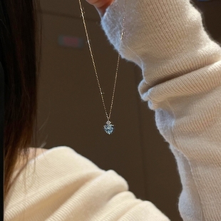 海蓝宝爱心水滴锆石项链女轻奢小众高级感颈链锁骨链choker纯银