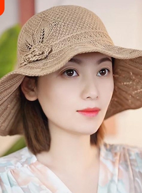 可折叠遮阳女夏季防紫外线渔夫帽草帽2026新款太阳帽防晒帽女紫色