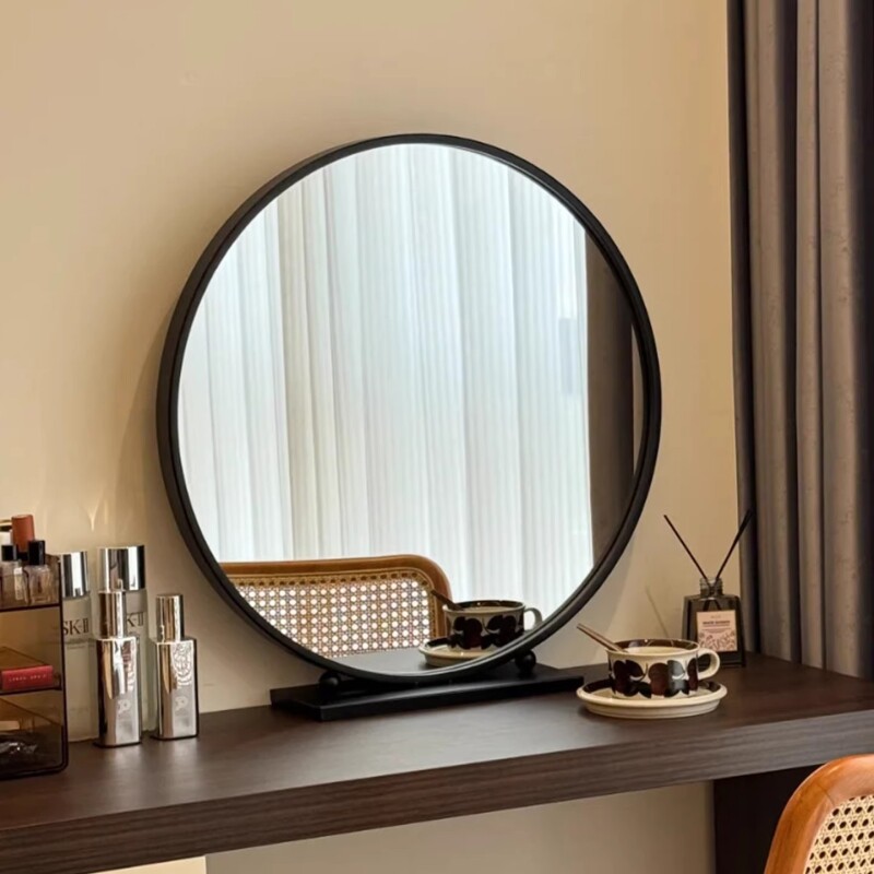 2026轻奢化妆镜圆形智能梳妆镜卧室台式桌面高级梳妆台大镜子圆镜