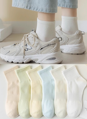 白色纯棉袜子女春2026新款爆款中筒袜夏薄款女士吸汗透气运动短袜
