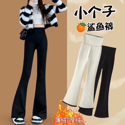 145cm小个子微喇鲨鱼裤女秋冬季加绒2025新款高腰显瘦瑜伽喇叭裤.