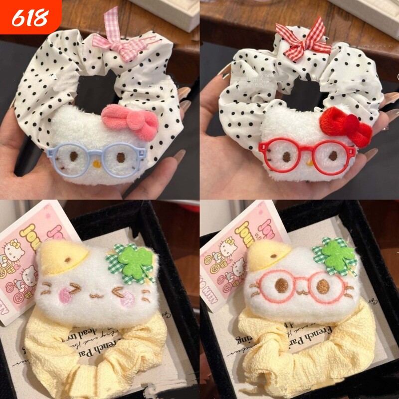 可爱萌萌眼镜发圈皮筋大肠kitty甜妹波点甜美马尾超仙少女ins皮筋