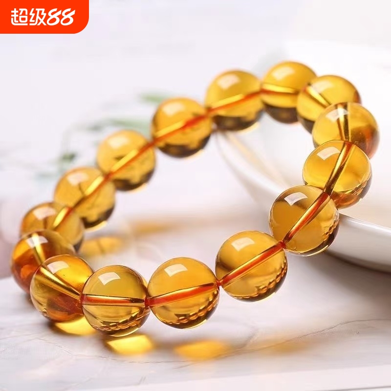 收藏级全净体黄水晶手链男女款水晶手串琉璃仿橘黄色紫水晶黑曜石