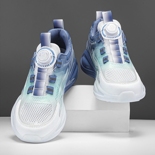 旋转纽扣大童男鞋夏季透气单网面运动鞋男款初中学生青少年跑步鞋
