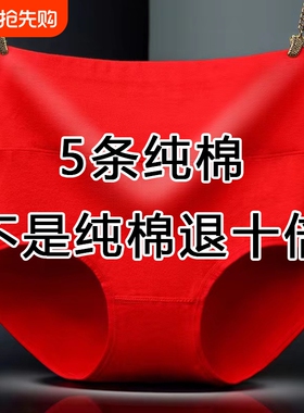 5条装 本命年大红色高腰纯棉内裤中年妈妈三角裤抗菌收腹女士裤头