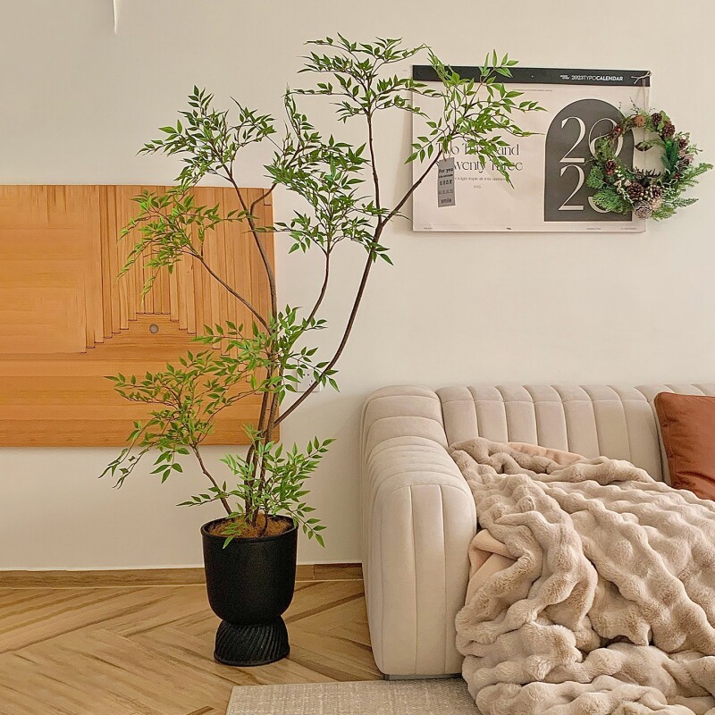 森空间仿真绿植装饰南天竹轻奢高端植物客厅落地盆栽假树软装摆件