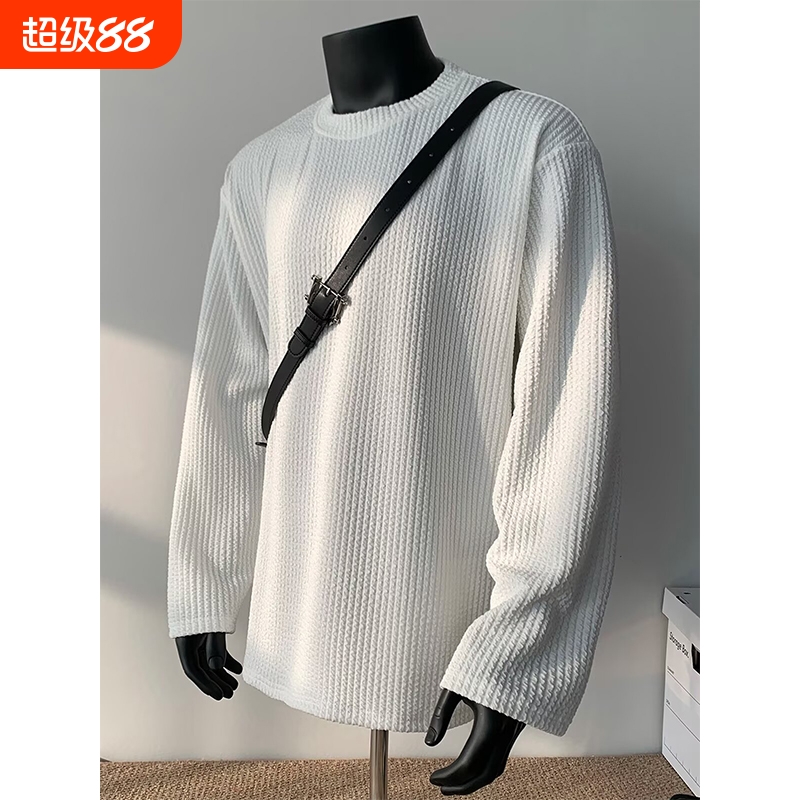 休闲肌理感长袖T恤男春秋季新款潮流宽松上衣痞帅内搭运动打底衫