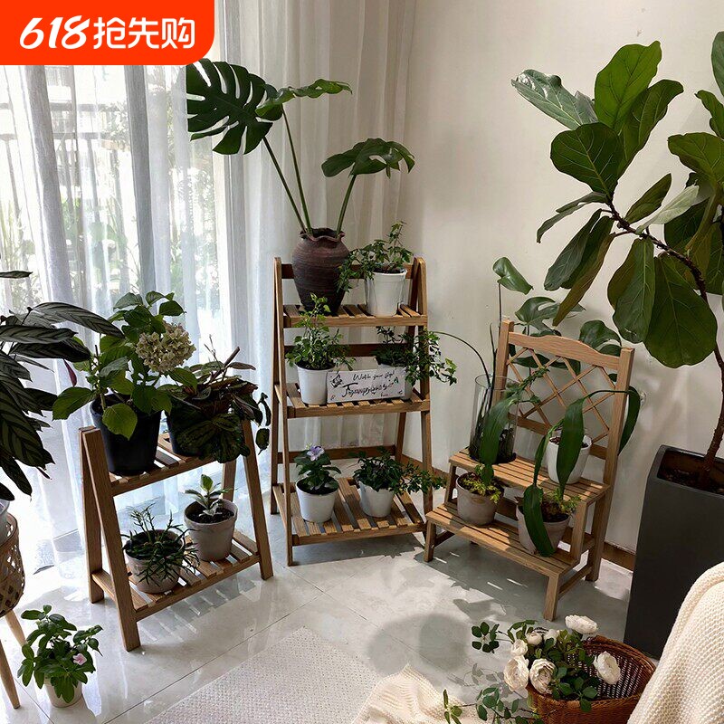 阳台客厅落地式可折叠实木植物架阶梯飘窗多肉置物架落地式花架子