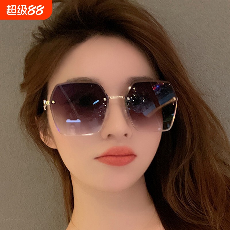 太阳镜女2026款无边框防晒大脸圆脸显瘦防紫外线墨镜女士眼镜出游