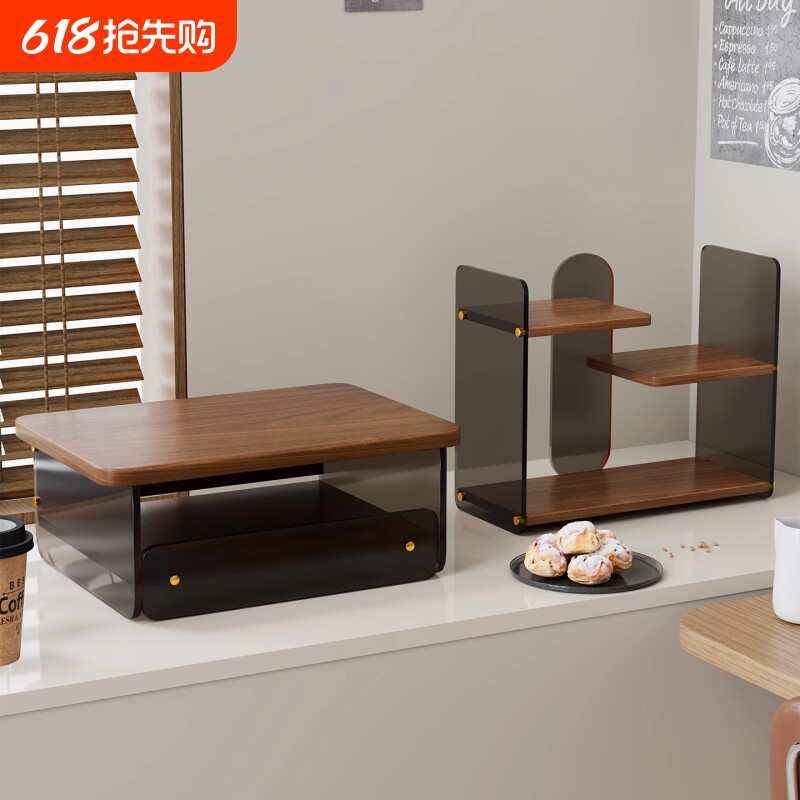 中古风咖啡机置物架餐桌台面杯子收纳架办公咖啡器具杯架增高架