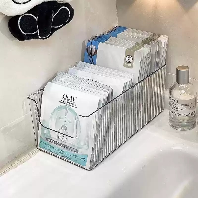 面膜收纳盒亚克力梳妆台透明分格盒桌面化妆品大容量护肤品置物架