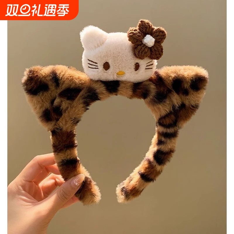 发箍洗脸2025潮少女化妆猫咪毛绒居家可爱头箍豹纹敷面膜压发发女