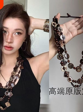 复古民族风椰壳串珠设计感项链波西米亚锁骨链个性小众叠戴项饰女