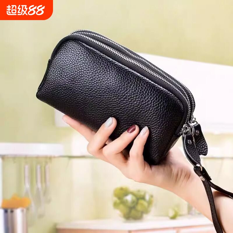 三拉链女士手拿包女士优质钱包长款多功能手机包大容量荔枝纹手包