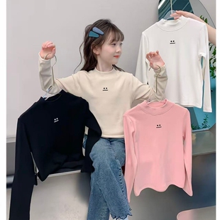 女童德绒打底衫2025秋冬新款儿童内搭中大童半高领加厚上衣潮贴